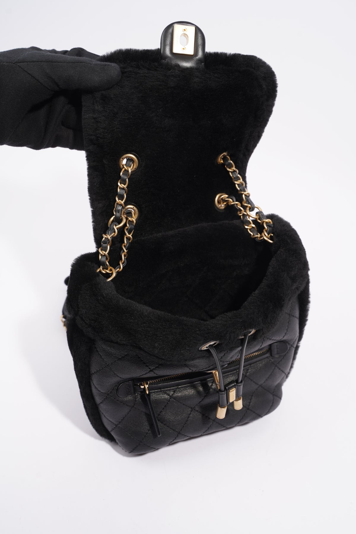 Chanel Backpack Wool / Lamb Blue / Black