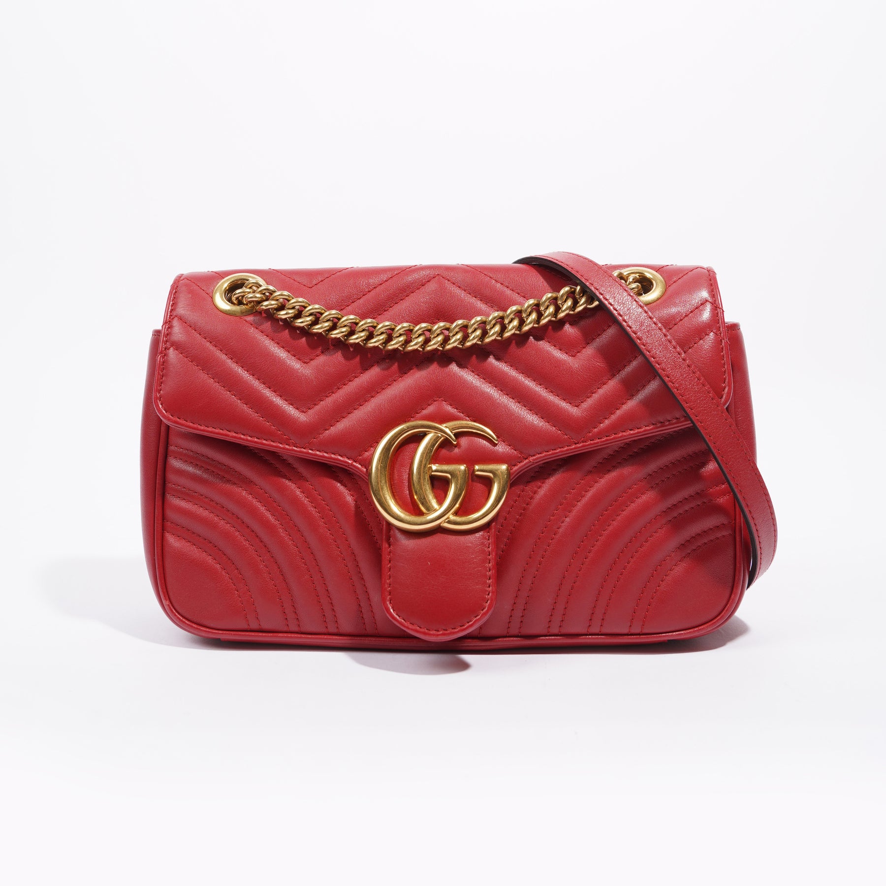 Gucci Womens Marmont Flap Red Gold Small – Luxe Collective