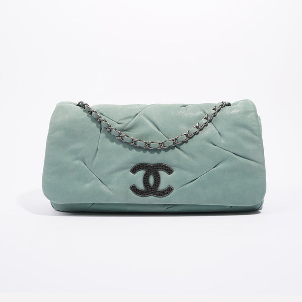 Chanel Womens Glint CC Flap Bag Moss Green Iridescent Leather