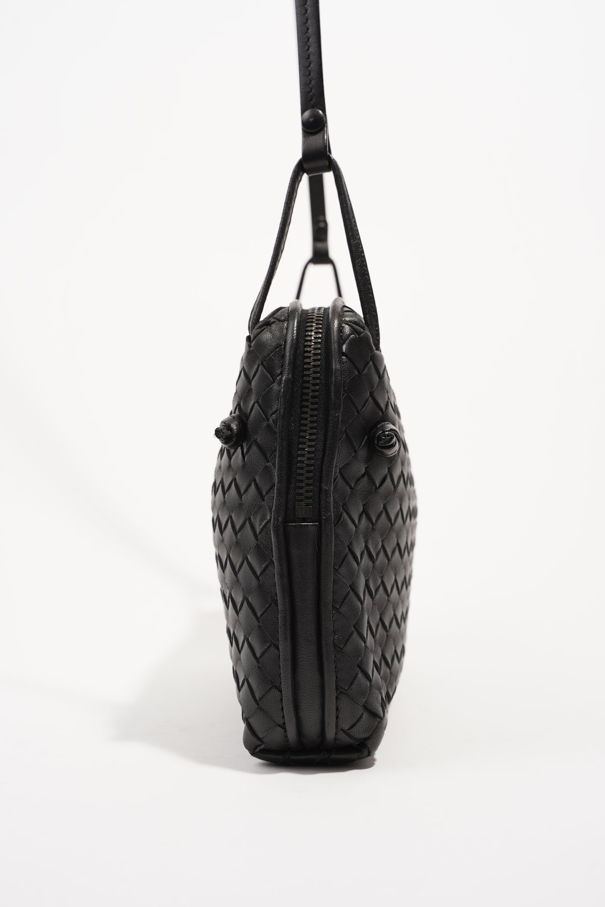 Bottega Veneta Nodini Intrecciato Crossbody Bag Black Leather
