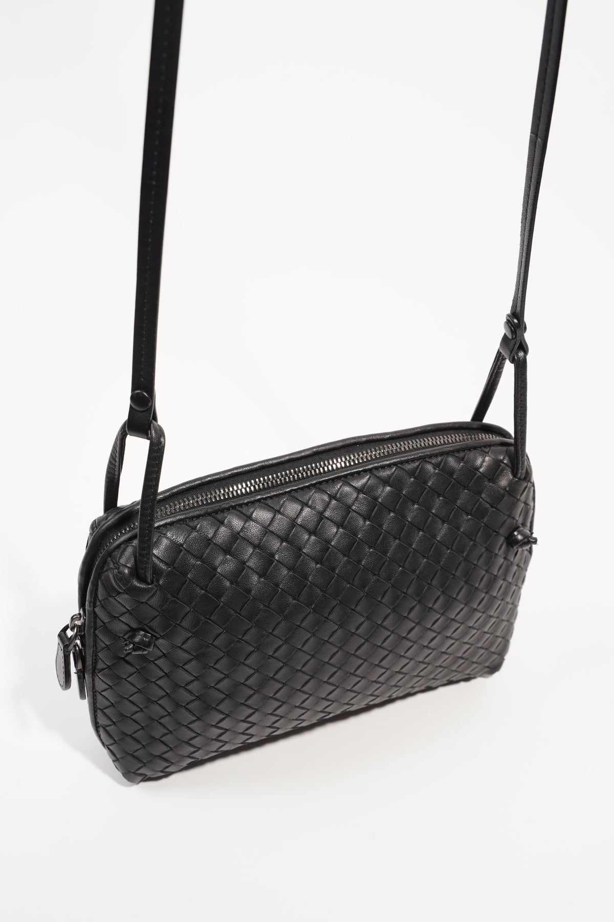 Bottega Veneta Black Intrecciato Nappa Nodini Double Zip Crossbody Bag –  The Closet