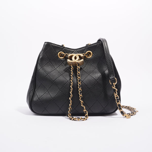 Chanel 2021 Mini Bucket Bag with Chain Black Tweed