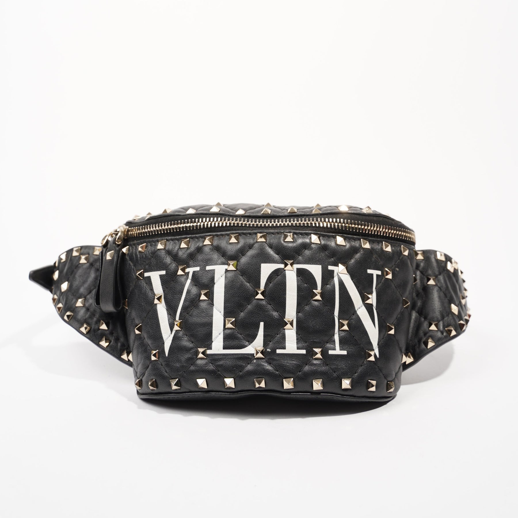 Valentino Black/White Fabric VLTN Rockstud Bag Strap Valentino