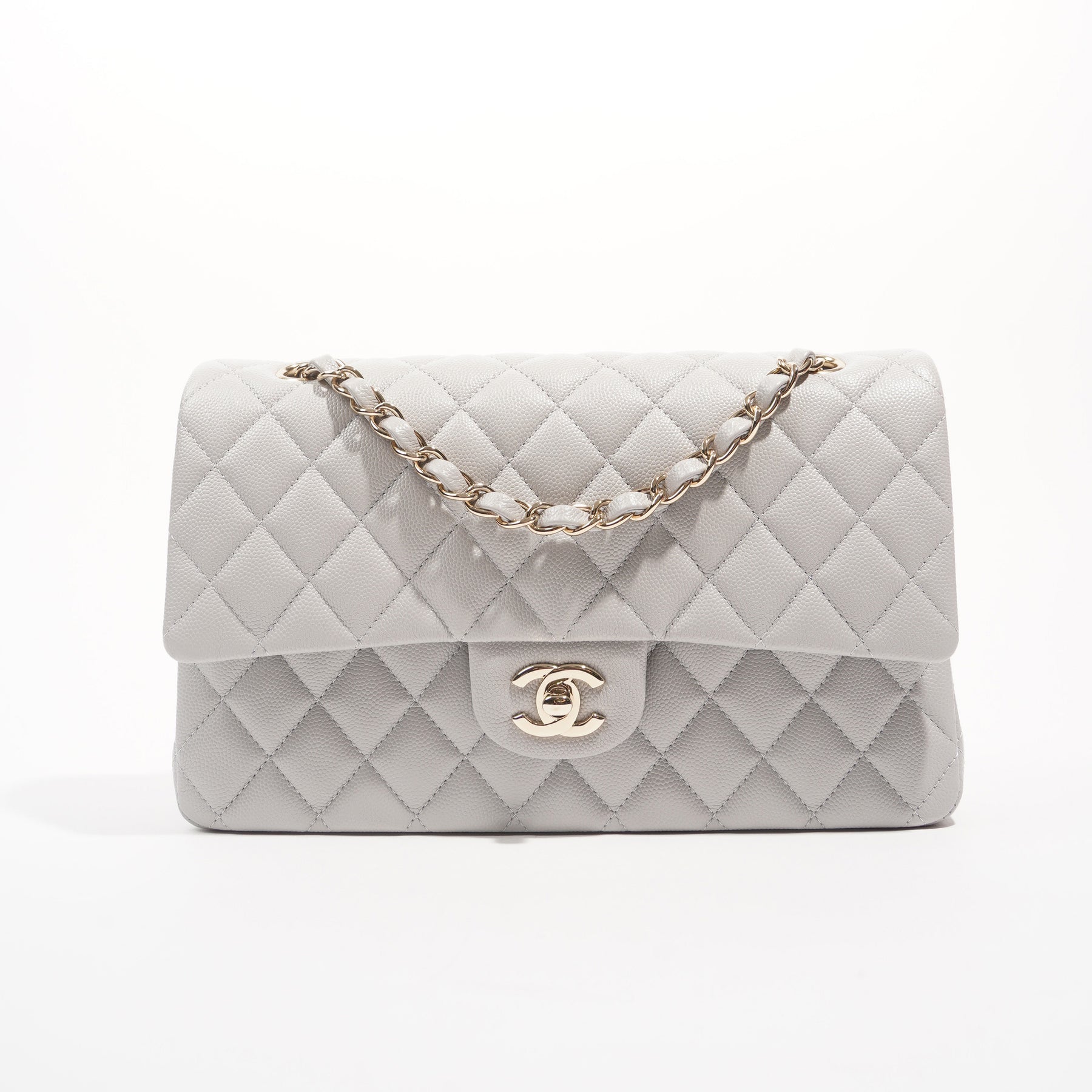 Chanel Womens Classic Flap Grey White Gold Medium – Luxe Collective