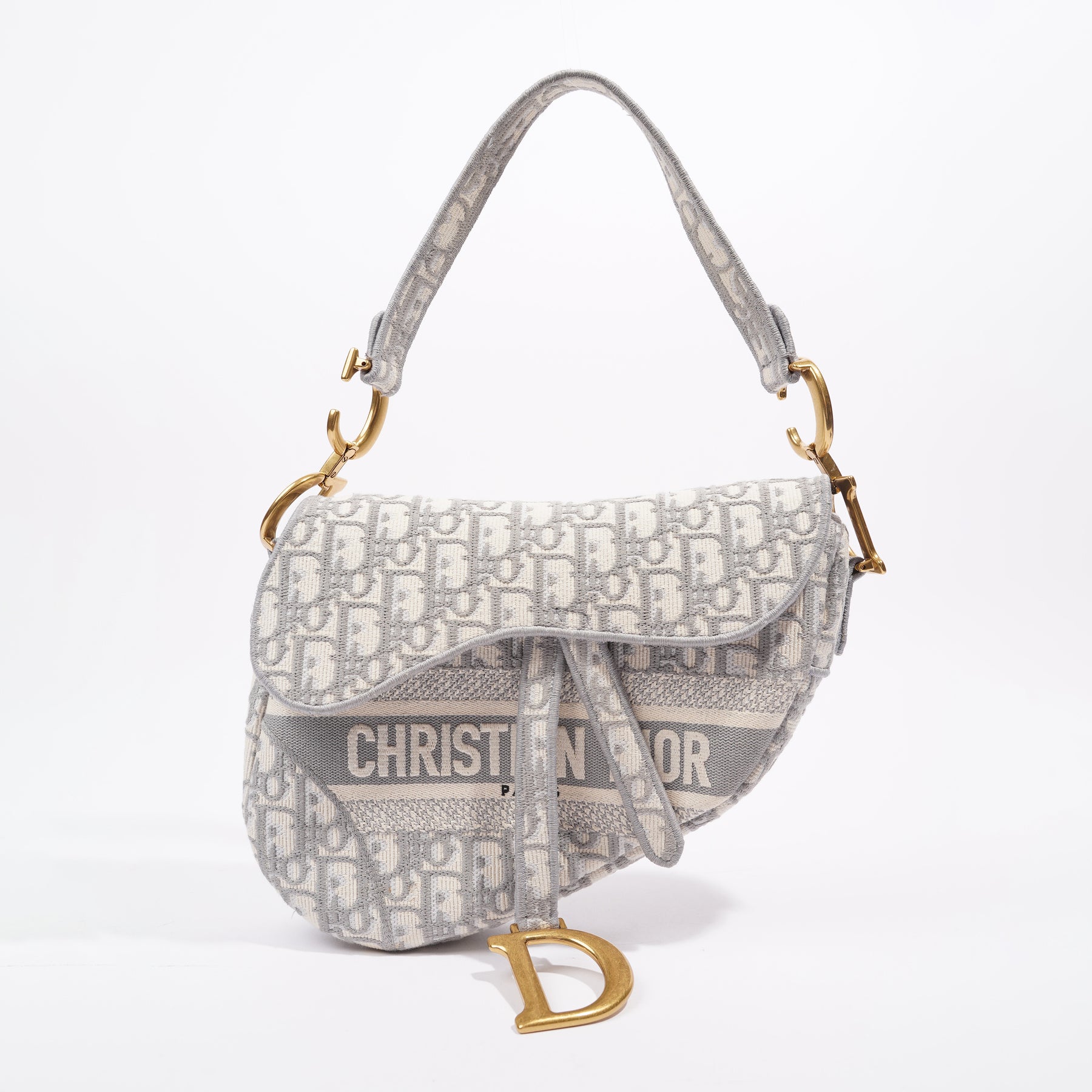 Christian Dior Ruthenium Grey Oblique Jacquard Canvas Saddle Bag Silver Hardware, 2022 (Very Good)