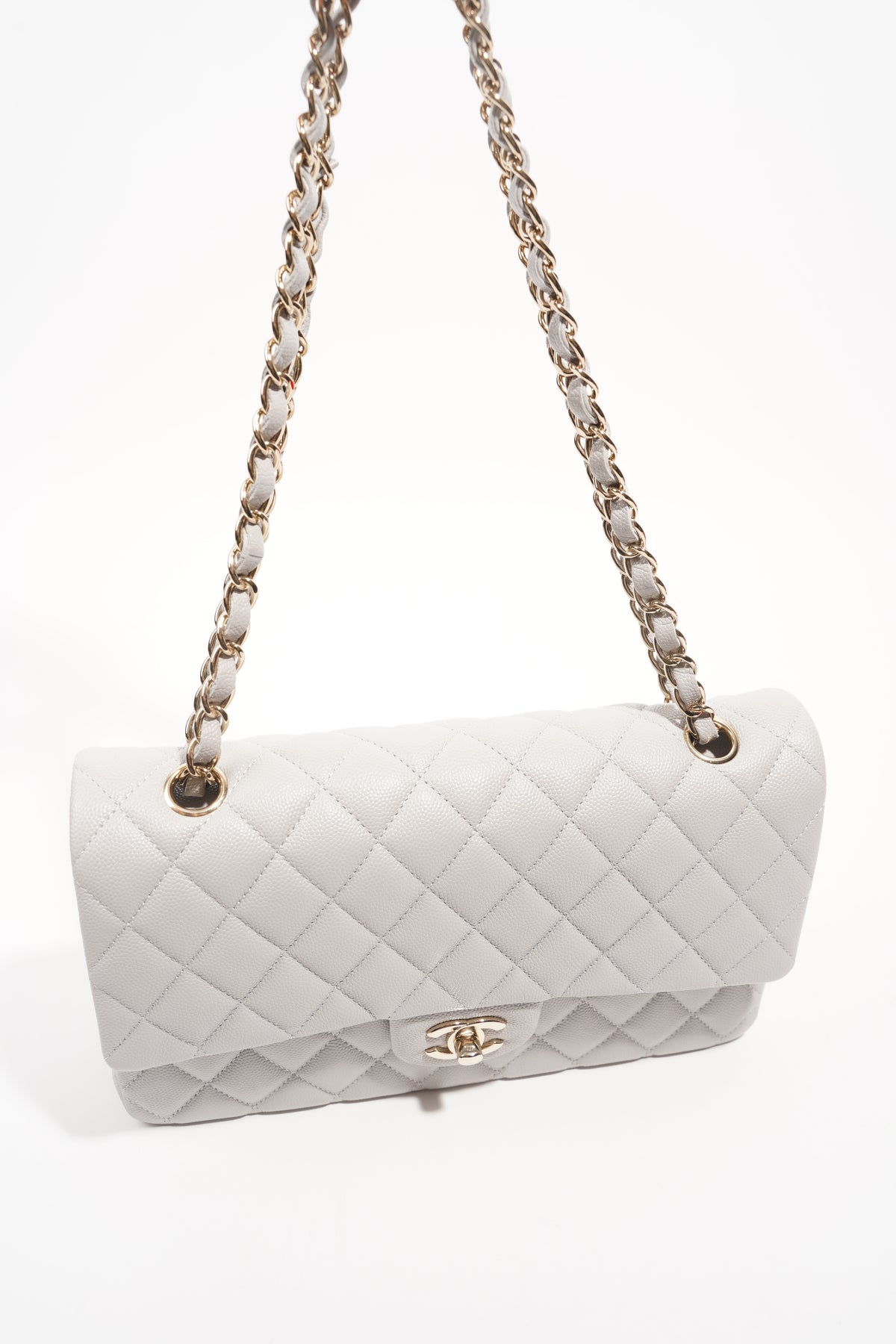 Chanel Womens Classic Flap Grey White Gold Medium – Luxe Collective