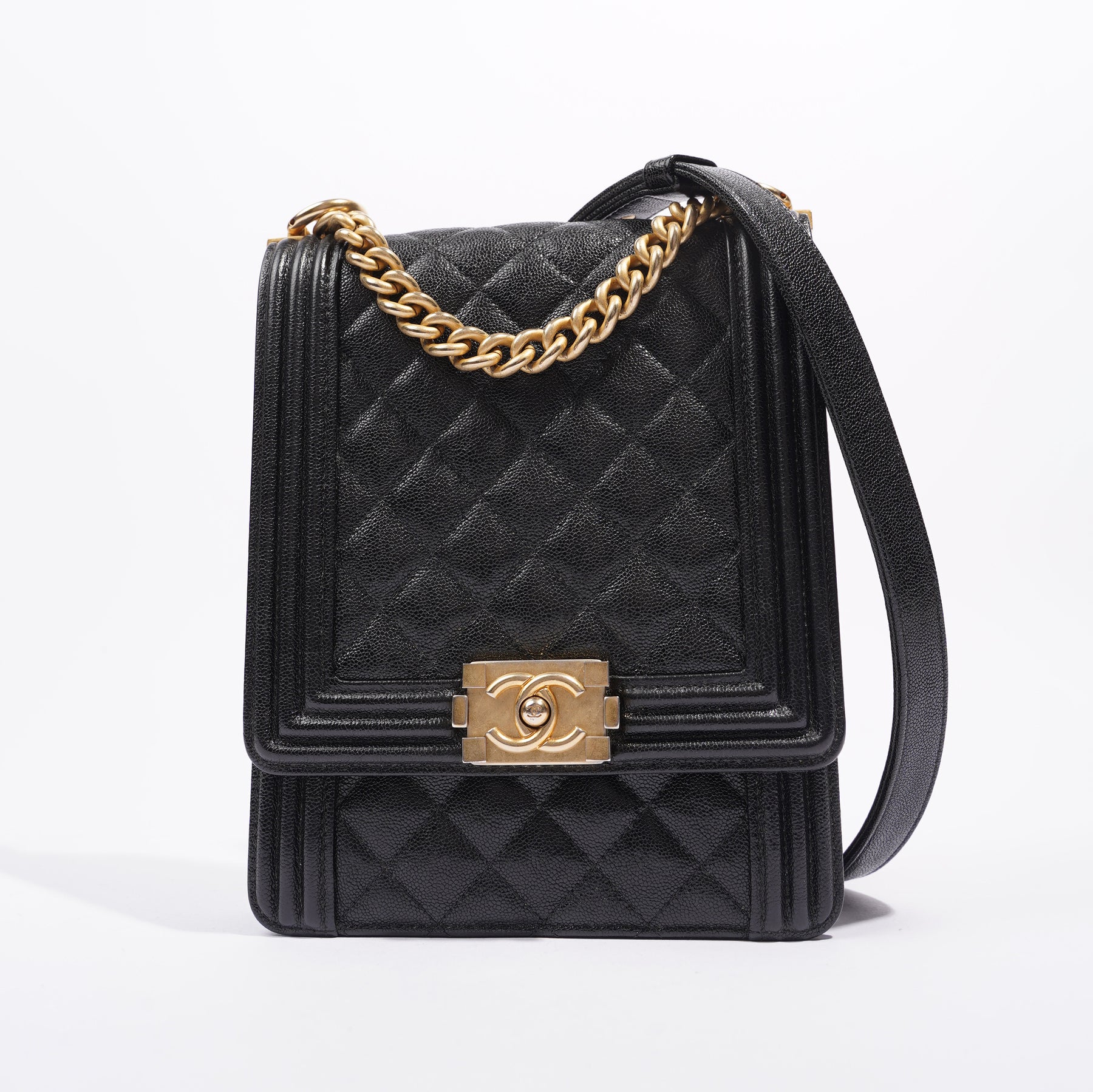 Chanel Womens North South Boy Bag Black Caviar Leather / Gold – Luxe  Collective