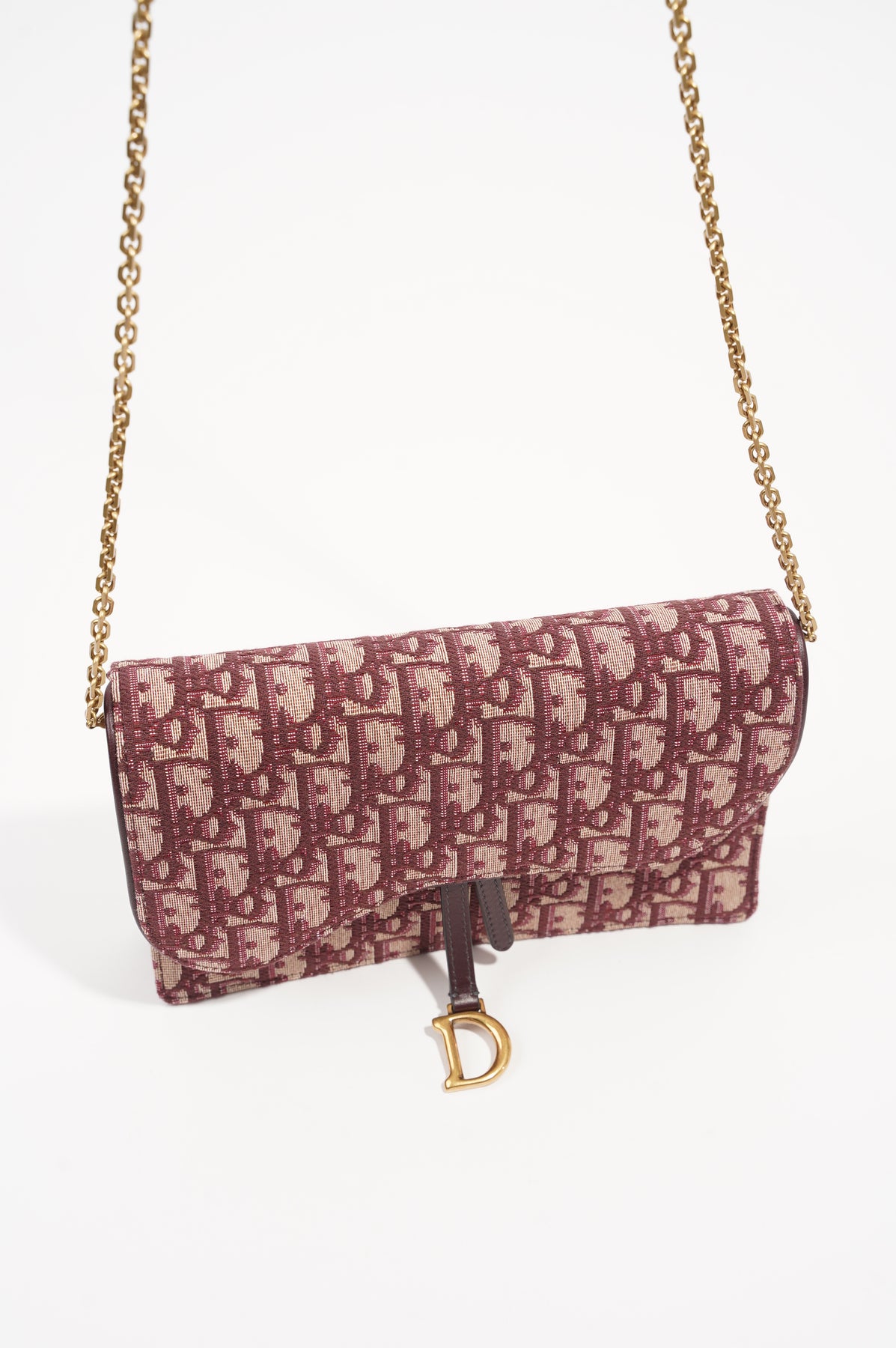 Dior PurpleRed Oblique Canvas Saddle Pouch Wallet on Chain Bag