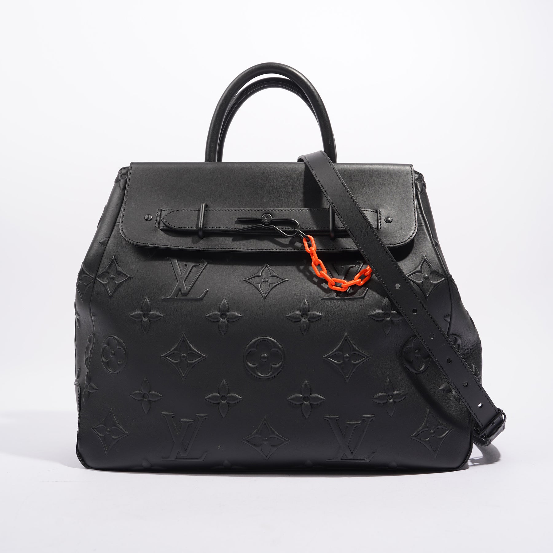 Louis Vuitton Steamer Tote Bag Black Cowhide Leather With Black Mat Co –  EliteLaza