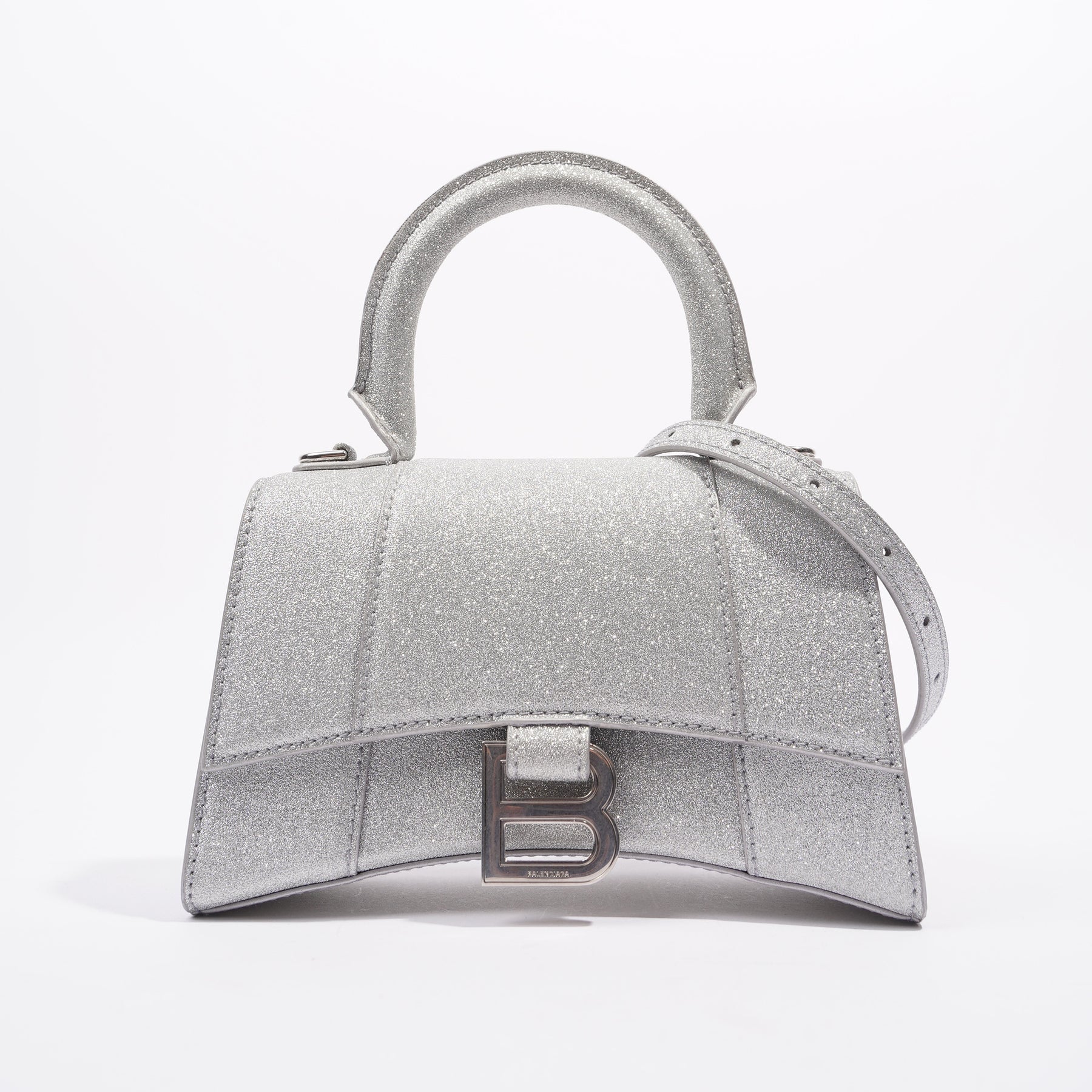 Balenciaga, Bags, Balenciaga Xs Silver Glitter Mini Hourglass Bag W Chain