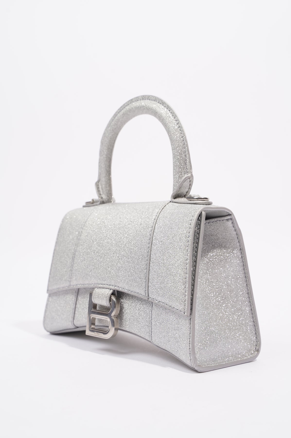 Balenciaga Xs Hourglass Top Handle Bag In Silver