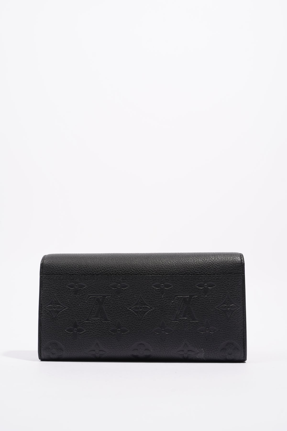 LOUIS VUITTON Long Wallet Portefeuille Sara LV Logo Embossed Black