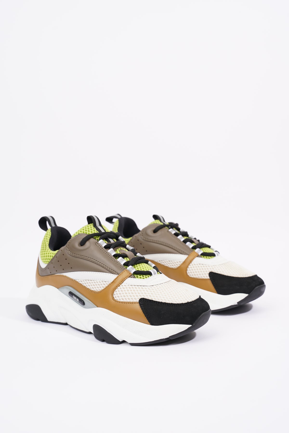 Dior Ivory, Lime Green, & Brown 'B22' Sneakers