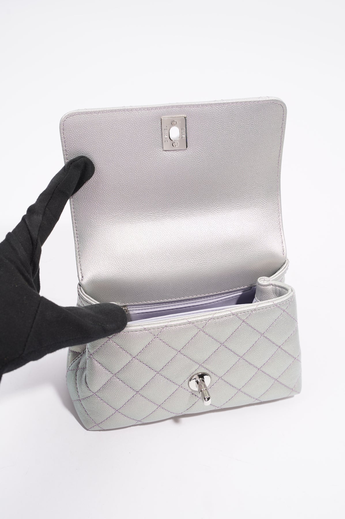 Chanel Womens 21K Coco Handle Iridescent Purple Caviar Mini – Luxe  Collective