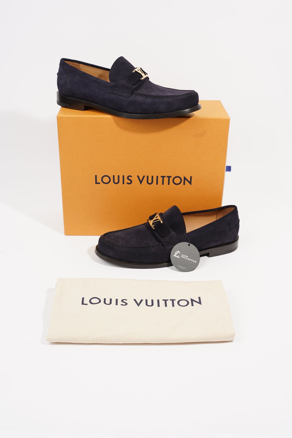 Louis Vuitton Mens Suede Loafers Navy EU 42.5 / UK 8.5 – Luxe