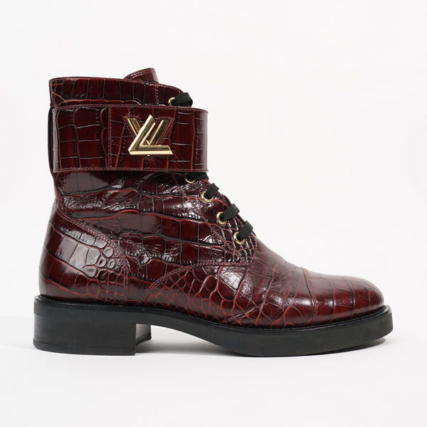 Louis Vuitton Womens Crocodile Leather Boot Burgundy EU 39 / UK 6