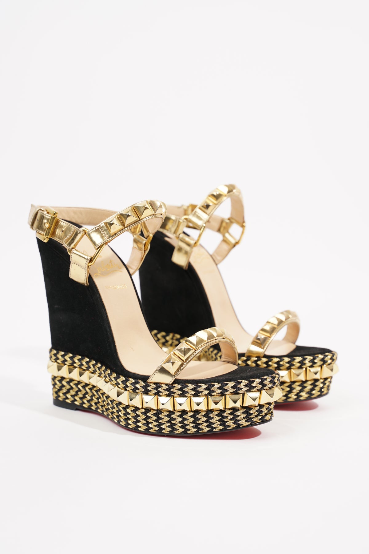 LOUIS VUITTON Gold Studded Wedge Sandals size 38.5