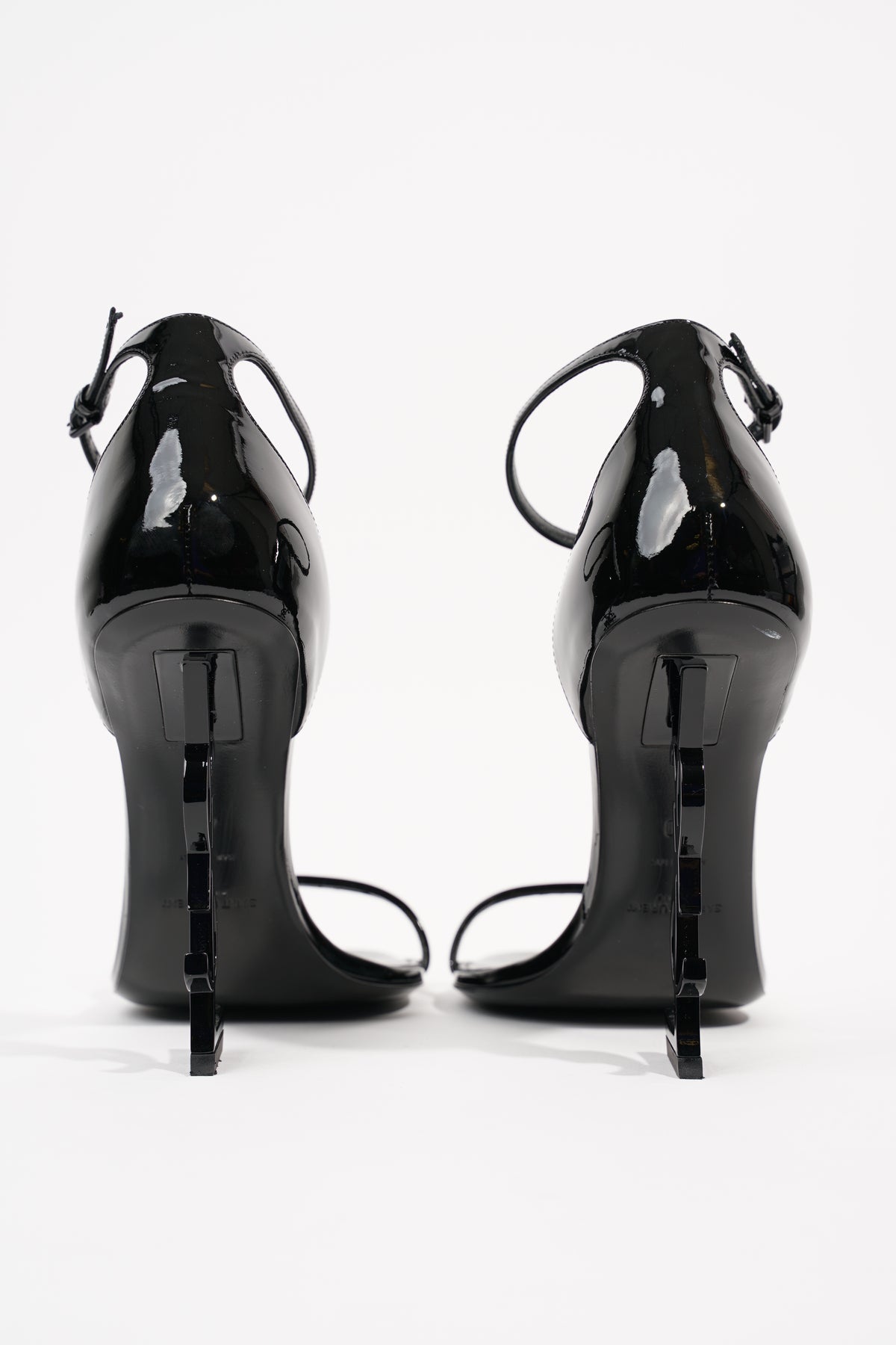 Saint Laurent Women's Opyum 110 Black Patent Leather YSL Logo Heels Sz  42