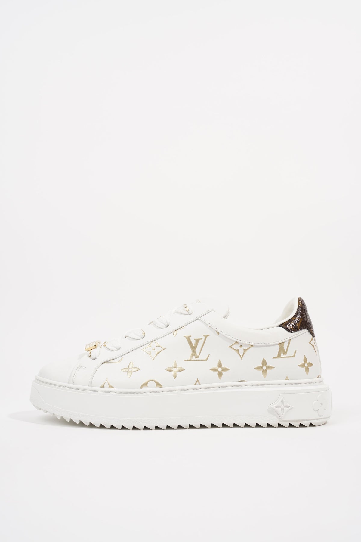 LOUIS VUITTON Lambskin Embossed Monogram Time Out Sneakers 40.5 White  480982