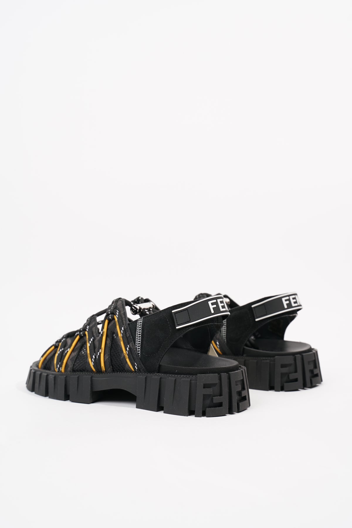 Fendi Mens Tech Strapped Sandals Black Monogram EU 40 UK 6