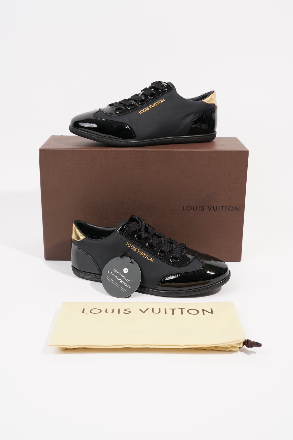 Louis Vuitton Womens Low Top Sneaker Black / Gold EU 36 / UK 3